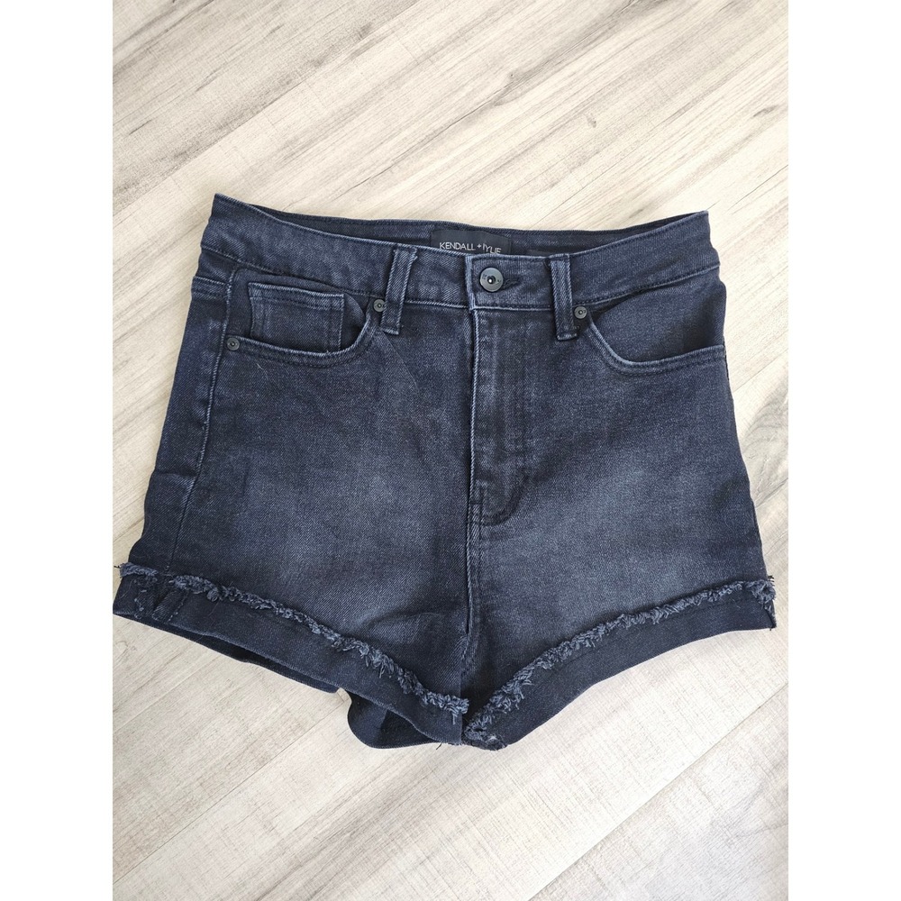 Kendall + Kylie The Drifter High Rise Denim Shorts Black Frayed cuffed Hem 5/27